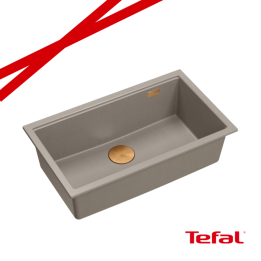 LOGAN 110 GraniteQ zlewozmywak soft taupe 76x45x23,5 cm 1-komorowy podwieszany z syfonem manualnym miedziany + PATELNIA TEFAL WO