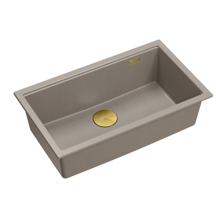 Zlewozmywak granitowy LOGAN 110 - jednokomorowy, wpuszczany, soft taupe/elementy złote, Quadron