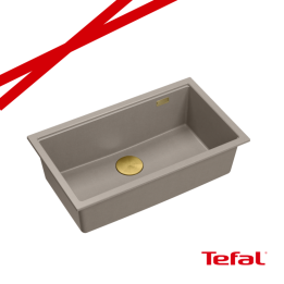 LOGAN 110 GraniteQ zlewozmywak soft taupe 76x45x23,5 cm 1-komorowy podwieszany z syfonem manualnym złoty + PATELNIA TEFAL WOK