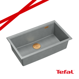 LOGAN 110 GraniteQ zlewozmywak silver stone 76x45x23,5 cm 1-komorowy wpuszczany z syfonem manualnym miedziany + PATELNIA TEFAL W