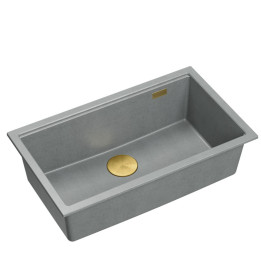 Zlewozmywak granitowy LOGAN 110 - jednokomorowy, wpuszczany, silver stone/elementy złote, Quadron