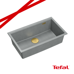 LOGAN 110 GraniteQ zlewozmywak silver stone 76x45x23,5 cm 1-komorowy podwieszany z syfonem manualnym złoty + PATELNAI WOK TEFAL