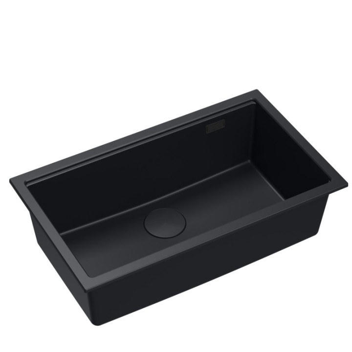 Zlewozmywak granitowy LOGAN 110 - jednokomorowy, podwieszany, pure carbon/elementy pure carbon, Quadron