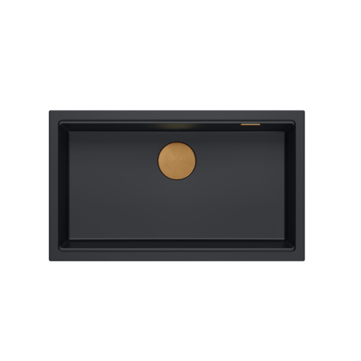 LOGAN 110 GraniteQ zlewozmywak pure carbon 76x45x23,5 cm 1-komorowy podwieszany z syfonem manualnym miedziany + PATELNIA WOK TEF