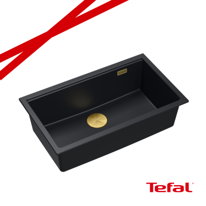 LOGAN 110 GraniteQ zlewozmywak pure carbon 76x45x23,5 cm 1-komorowy wpuszczany z syfonem manualnym złoty + PATELNIA TEFAL WOK