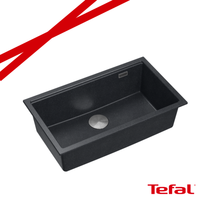 LOGAN 110 GraniteQ zlewozmywak black diamond 76x45x23,5 cm 1-komorowy wpuszczany z syfonem stal + PATELNIA TEFAL WOK