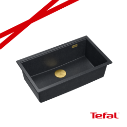 LOGAN 110 GraniteQ zlewozmywak black diamond 76x45x23,5 cm 1-komorowy wpuszczany z syfonem manualnym złoty + PATELNIA TEFAL WOK