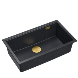 Zlewozmywak granitowy LOGAN 110 - jednokomorowy, podwieszany, black diamond/elementy złote, Quadron