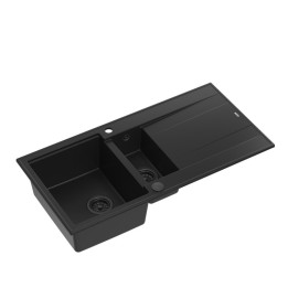 Zlewozmywak granitowy EVAN 156 - półtorakomorowy, wpuszczany, pure carbon/elementy pure carbon, Quadron