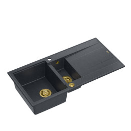 Zlewozmywak granitowy EVAN 156 - półtorakomorowy, wpuszczany, black diamond/elementy złote, Quadron