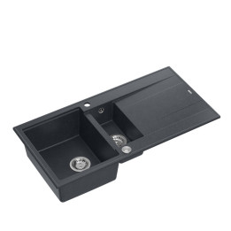 Zlewozmywak granitowy EVAN 156 - półtorakomorowy, wpuszczany, black diamond/elementy stalowe, Quadron