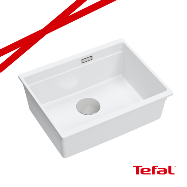 LOGAN 100 GraniteQ zlewozmywak snow white 56x45x21,5 cm 1-komorowy podwieszany z syfonem stal + PATELNIA INDUKCJA