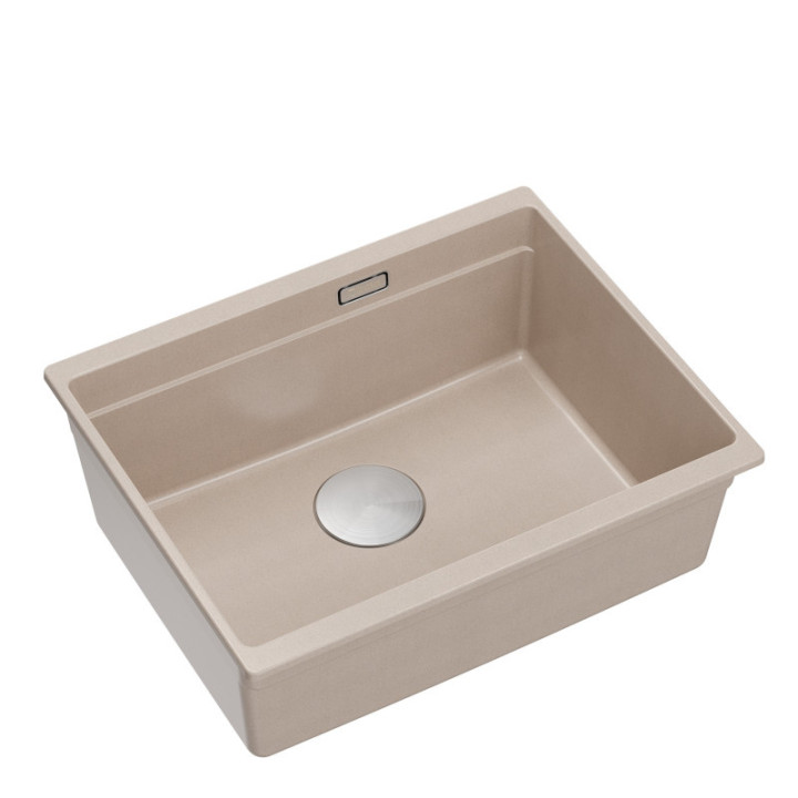 Zlewozmywak granitowy LOGAN 100 - jednokomorowy, podwieszany, pearl beige/elementy stalowe, Quadron