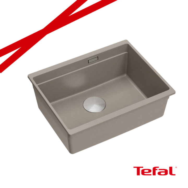 LOGAN 100 GraniteQ zlewozmywak soft taupe 56x45x21,5 cm 1-komorowy podwieszany z syfonem stal + PATELNIA INDUKCJA