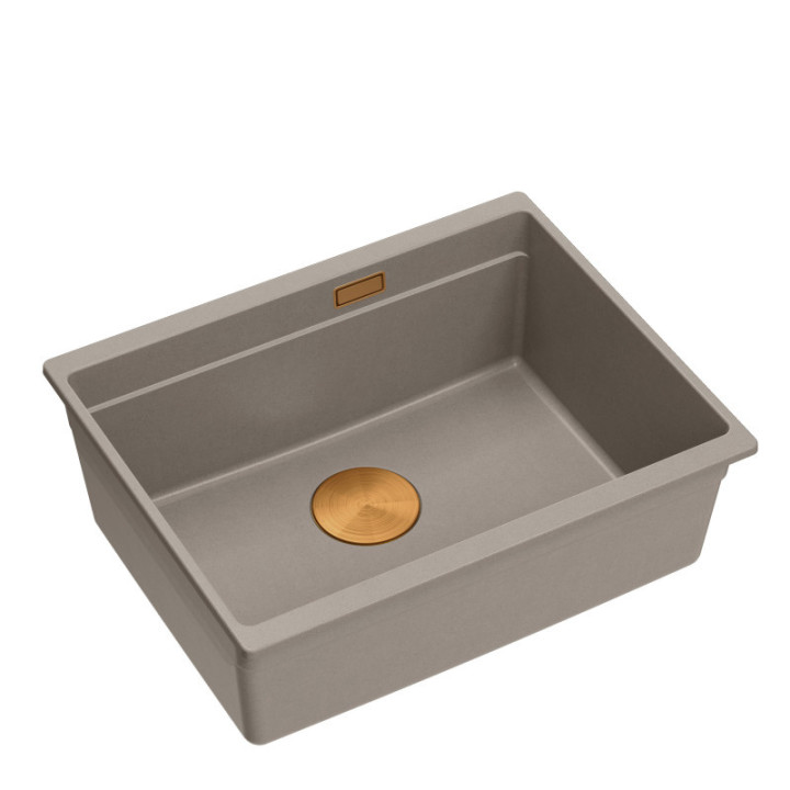 Zlewozmywak granitowy LOGAN 100 - jednokomorowy, podwieszany, soft taupe/elementy miedziane, Quadron