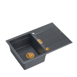 Zlewozmywak granitowy OWEN 111 - jednokomorowy, wpuszczany, black diamond/elementy miedziane, Quadron