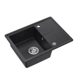 Zlewozmywak granitowy TONY 116 - jednokomorowy, wpuszczany, black dotted/elementy stalowe, Quadron