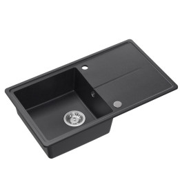 Zlewozmywak granitowy TONY 111 - jednokomorowy, wpuszczany, black dotted/elementy stalowe, Quadron
