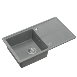 Zlewozmywak granitowy TONY 111 - jednokomorowy, wpuszczany, silver stone/elementy stalowe, Quadron