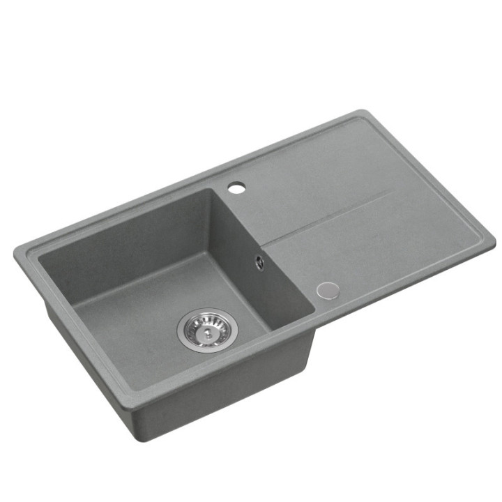 Zlewozmywak granitowy TONY 111 - jednokomorowy, wpuszczany, silver stone/elementy stalowe, Quadron