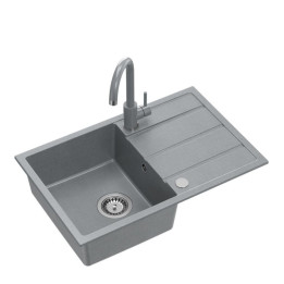 Prime Plus szary zlewozmywak granitowy + bateria ze stałą wylewką