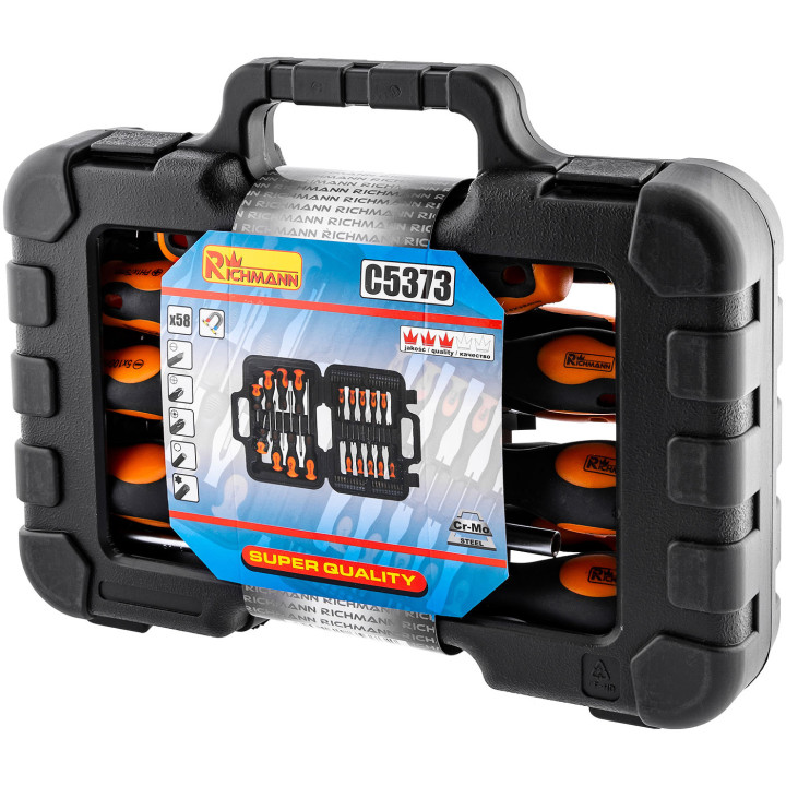 WKRĘTAKI + BITY 58 ELEM. PLASTIKOWE PUDEŁKO CR-MO