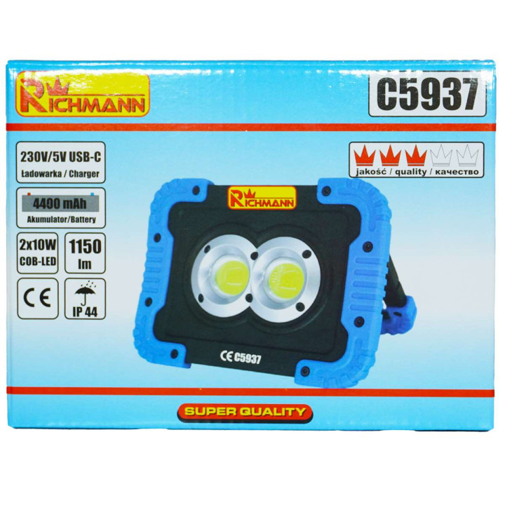 LAMPA HALOGENOWA AKU. 2x10W LED, 1150 LM