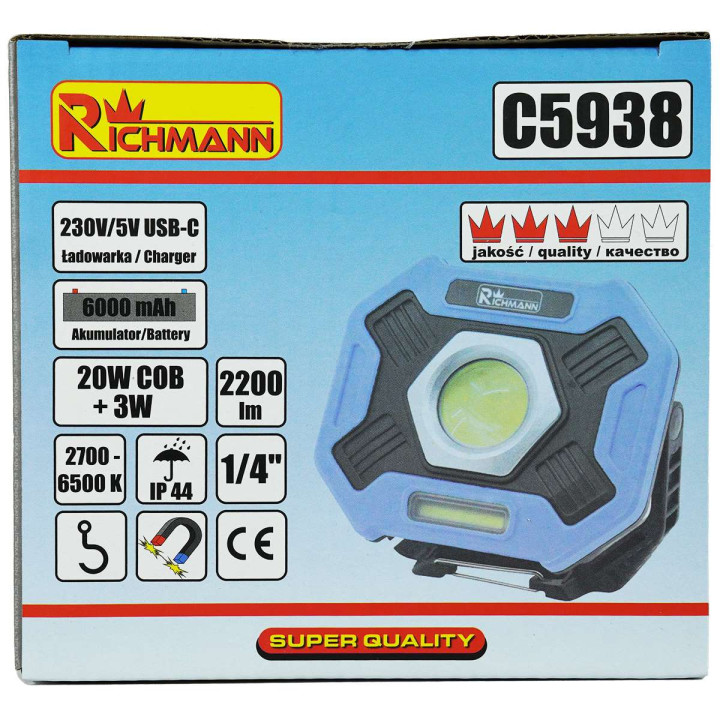 LAMPA HALOGENOWA AKU. 20W LED, 2200 LM