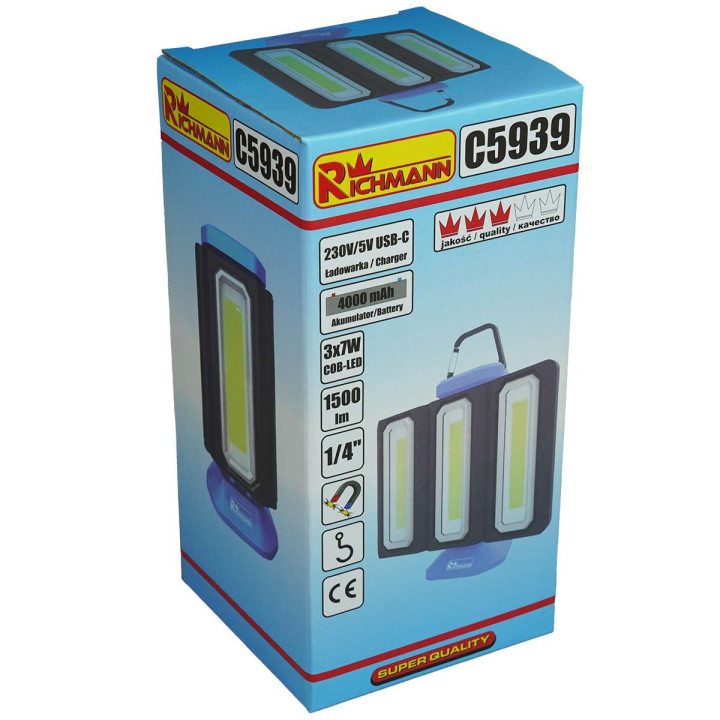 LAMPA HALOGENOWA AKU. 3x7W LED, 1500 LM