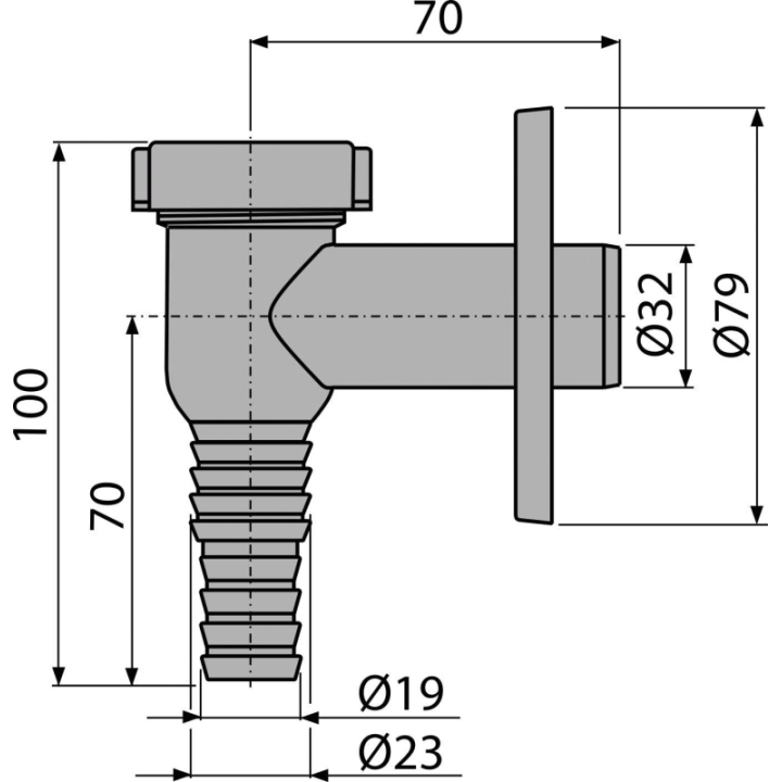 Syfon pralkowy kątowy, chrom DN32