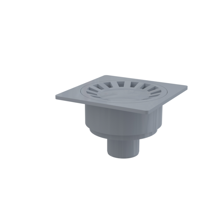Kratka ściekowa 150×150/50 mm odpływ pionowy, kratka szara, syfon mokry