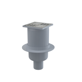 Kratka ściekowa 105×105/50 mm odpływ pionowy, kratka nierdzewna, syfon mokry