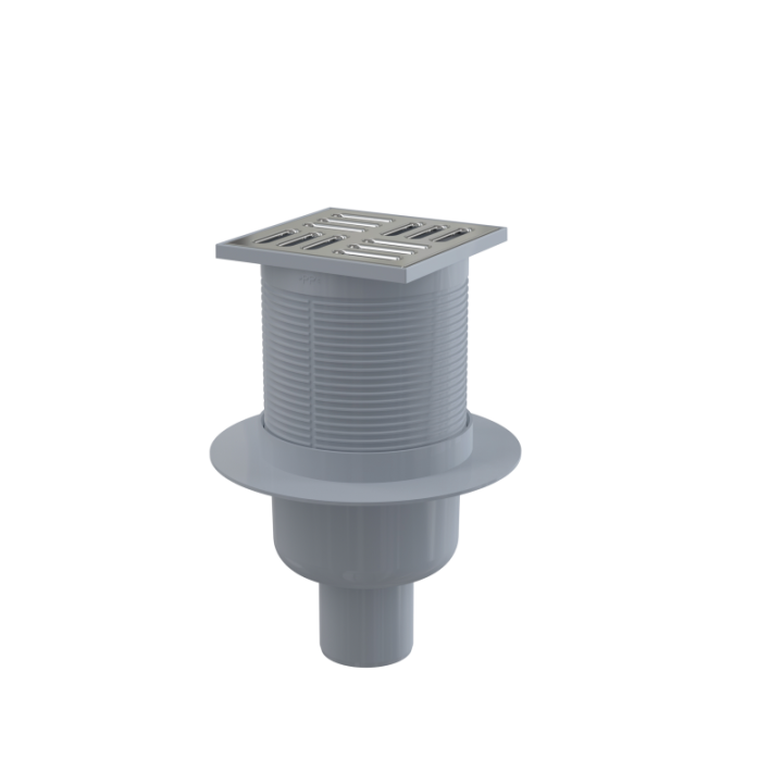 Kratka ściekowa 105×105/50 mm odpływ pionowy, kratka nierdzewna, syfon mokry