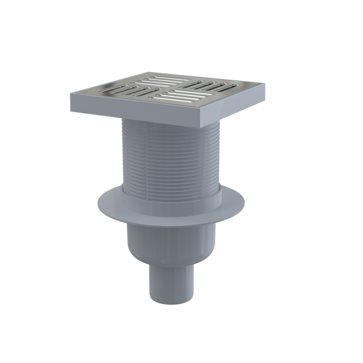 Kratka ściekowa 150×150/50 mm odpływ pionowy, kratka nierdzewna, syfon mokry