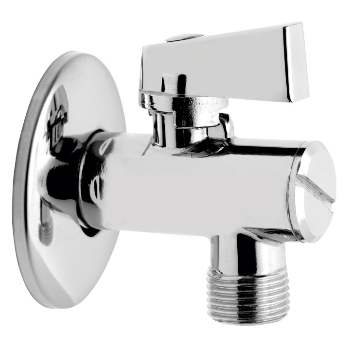 ZAWÓR KULOWY KĄTOWY Z ROZETĄ I FILTREM, Z METALOWYM UCHWYTEM 1-2" X 3-8"