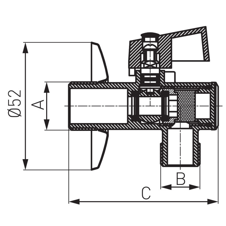ZAWÓR KULOWY KĄTOWY Z ROZETĄ I FILTREM, Z METALOWYM UCHWYTEM 1-2" X 3-8"