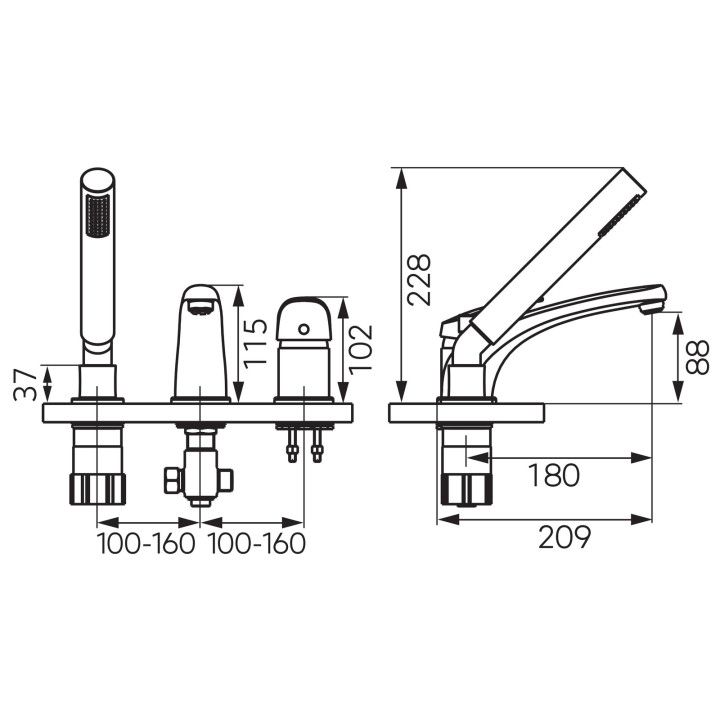 FERRO ONE BATERIA WANNOWA 3-OTWOROWA Z ZESTAWEM NATRYSKOWYM, CHROM